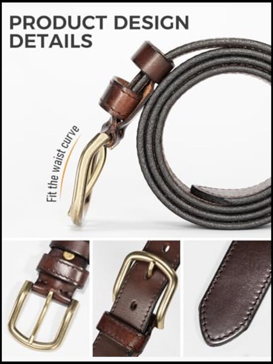 Womens Leather Belt with Gold Buckle for Jeans Pants main image 4